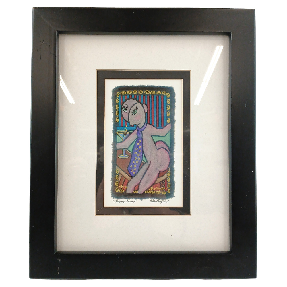 Kae Taylor "Happy Hour" Signed Numbered Print 16/450 Framed Art Whimsical Style